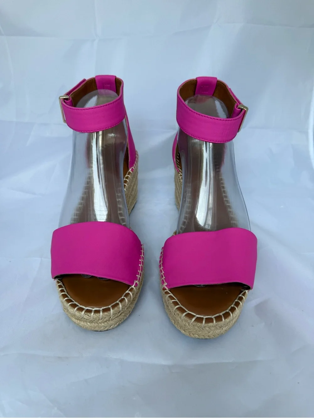 Franco Sarto Clemens Raffia Espadrille Wedge Sandal Pink Leather Size 8.5 with